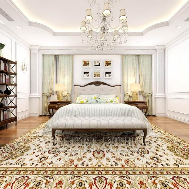 Giường ngủ gỗ óc bọc vải Cỏ may cao cấp có kiểu dáng tân cổ điển nhẹ nhàng và tinh tế.